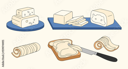Delicious dairy product spread on toast and sliced for baking and cooking needs