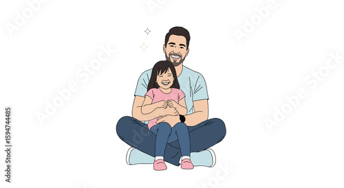 Father holding daughter in his lap smiling happily together in a loving moment