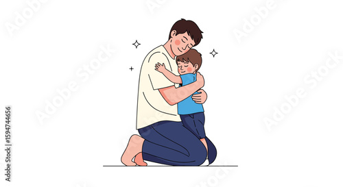 A father's affectionate embrace cherishing precious moments with his young son in a warm gentle hug