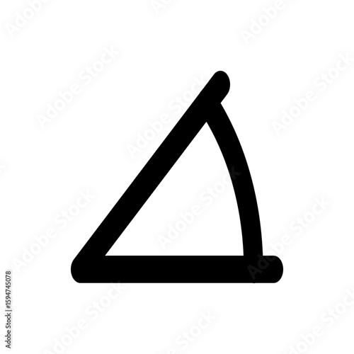 Black outline of a geometric shape resembling a sector of a circle with rounded edges on white background