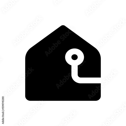 Black house icon with rounded edges and a white pipe leading to a circle on the right side of the house