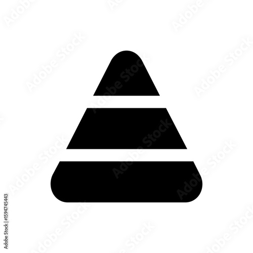 Illustration of a black shape resembling a candy corn with horizontal divisions on a white background