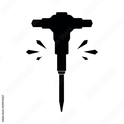 Handheld jackhammer tool for concrete breaking Silhouette Vector illustration