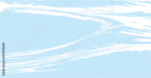 A serene, light blue background features flowing, abstract white shapes, reminiscent of gentle waves or ethereal brush strokes, creating a tranquil and airy visual impression