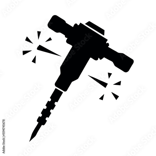 Powerful jackhammer device used in construction Silhouette Vector illustration