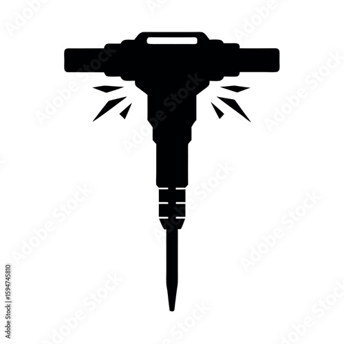 Electric demolition jackhammer with rugged frame Silhouette Vector illustration