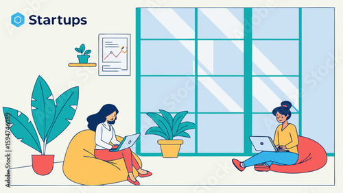 Startups in colorful style, serene mood - vector illustration