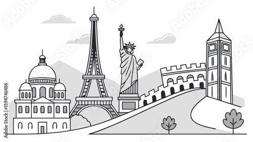 Famous landmarks in modern style, thoughtful mood - vector illustration