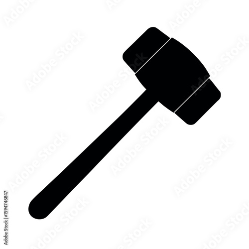 Classic hammer mallet with short round handle Silhouette Vector illustration