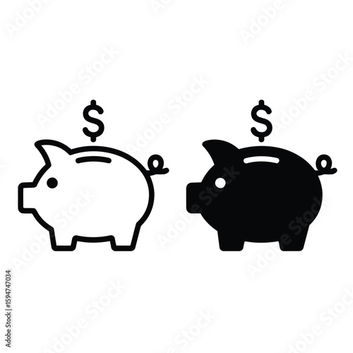 Piggy bank icons with dollar signs for saving money