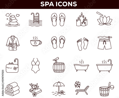 Vector art of collection of spa and wellness icons set.