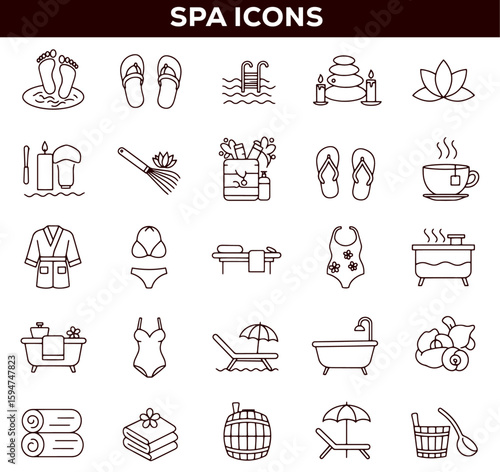 Vector art of collection of spa and wellness icons set.