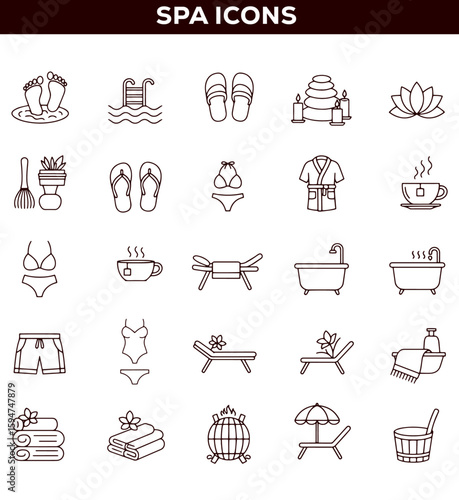 Vector art of collection of spa and wellness icons set.