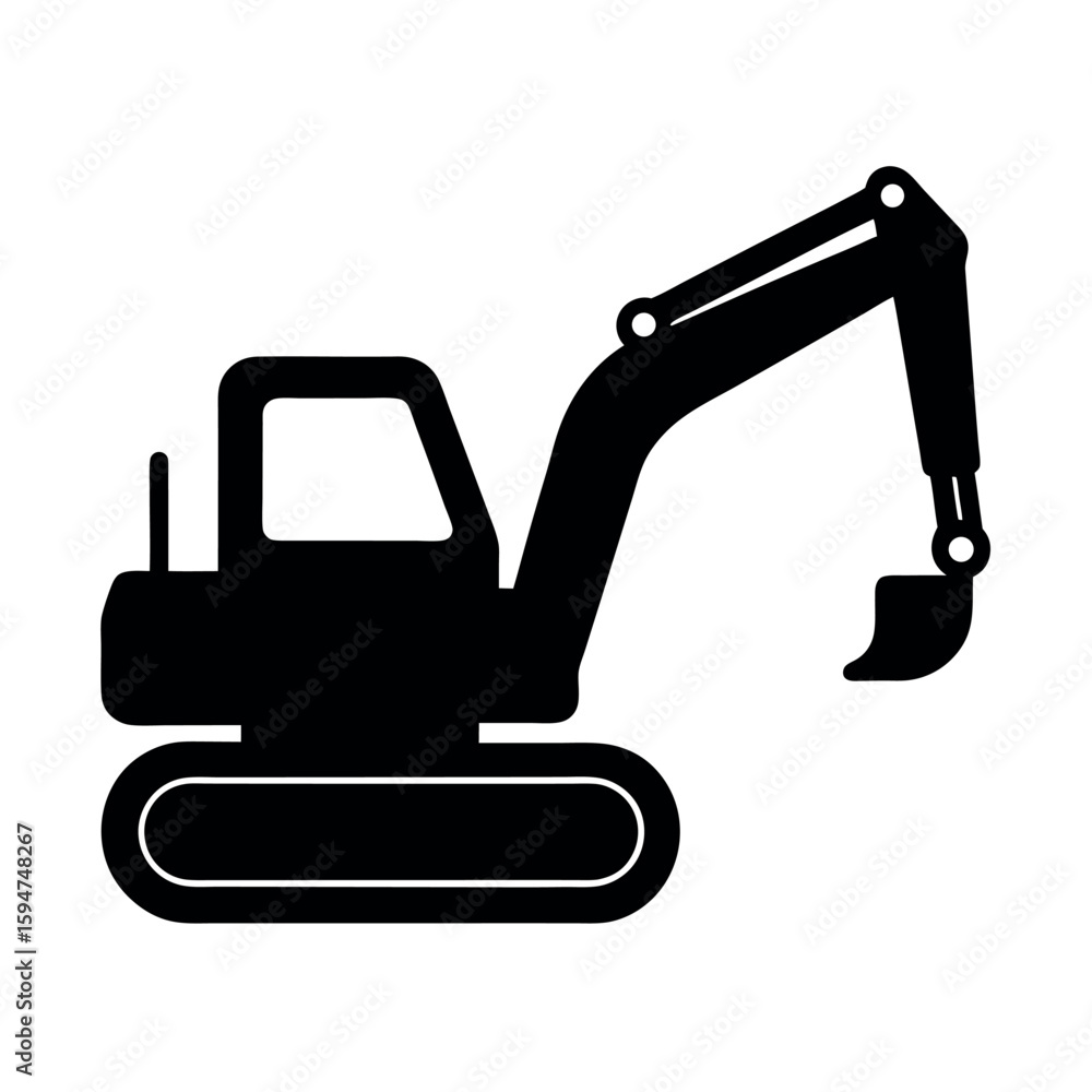 Naklejka premium Compact mini excavator with digging bucket Silhouette Vector illustration
