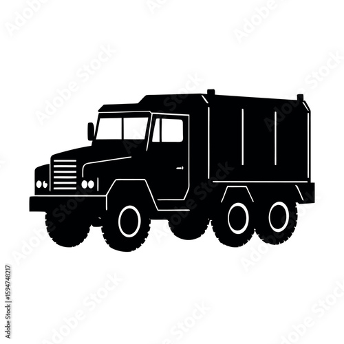 Large military truck with covered cargo area Silhouette Vector illustration