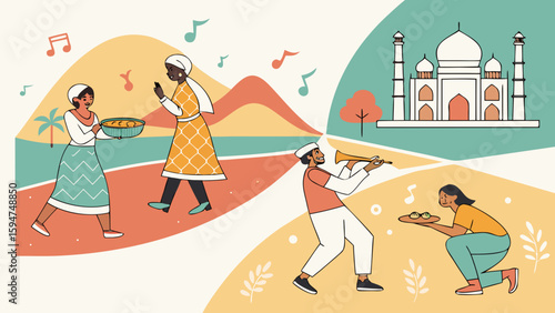 Exotic destinations in modern style, happy mood - vector illustration