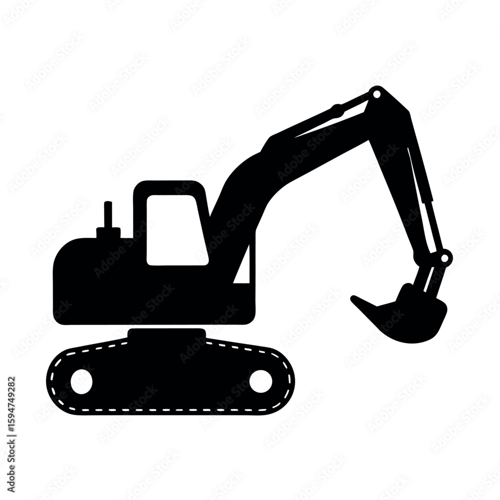 Naklejka premium Heavy excavator digging equipment for earthworks Silhouette Vector illustration