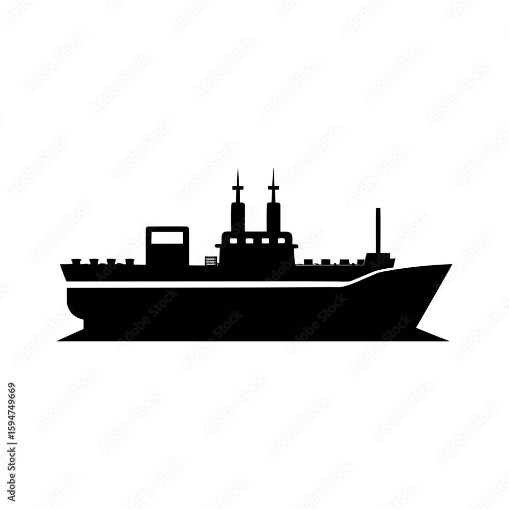 Fototapeta premium Large oil shipping tanker with hull outline Silhouette Vector illustration