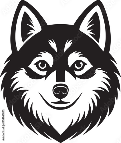 Alaskan Klee Kai dog face black vector icon canine animal