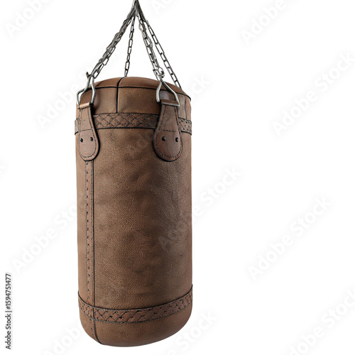 Brown Leather Hanging Punch Bag Realistic Kickboxing Training Tool