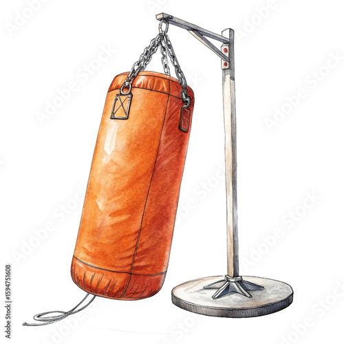 Orange Freestanding Punch Bag Modern Training Equipment Vector