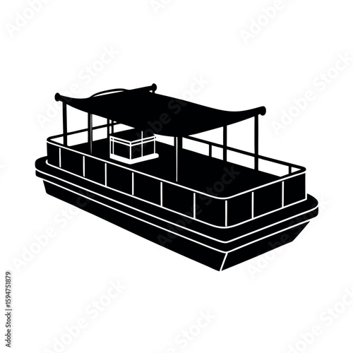 Recreational pontoon boat for leisure cruising Silhouette Vector illustration
