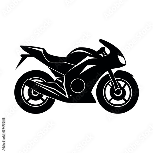 Fast racing motorcycle in dynamic upright stance Silhouette Vector illustration