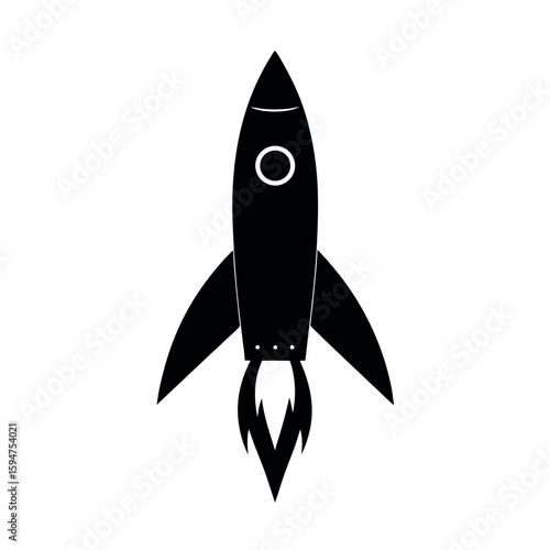 Rocket silhouette with pointed nose and fins Silhouette Vector illustration