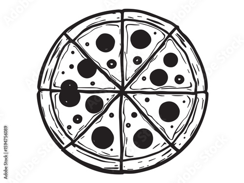 pepperoni pizza outline vector drawing