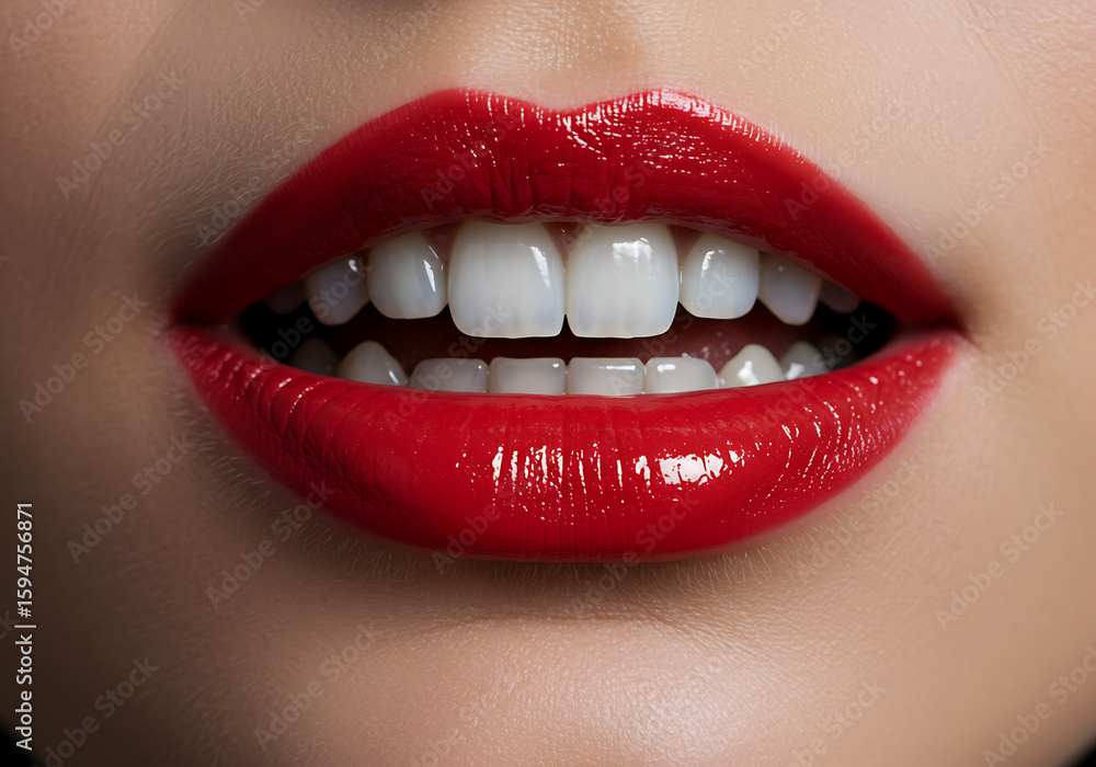 Fototapeta premium stunning red lips with glossy texture and perfect dental hygiene display 