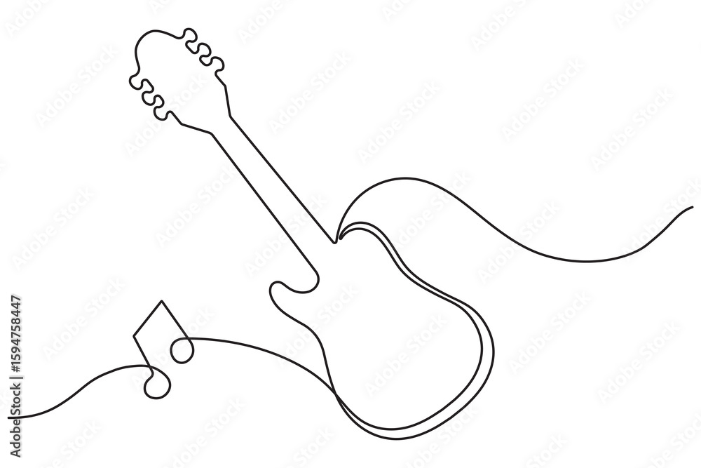 Obraz premium Guitar continuous one line drawing white background and minimalist style music and electric system isolated outline vector illustration