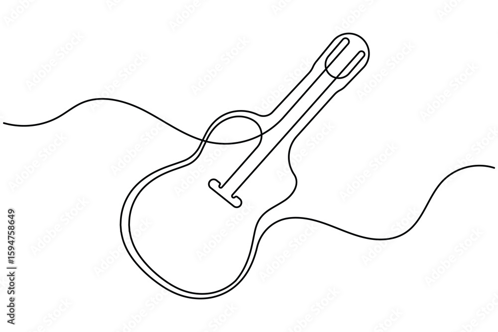Obraz premium Guitar continuous one line drawing white background and minimalist style music and electric system isolated outline vector illustration
