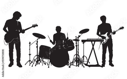 Drummer Silhouette Vector  Rock Band Drum Kit Illustration Art