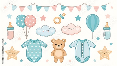 Here's a cute cartoon baby bear and rabbit vector illustration perfect for a sweet baby shower card, full of love and fun for a new boy or girl