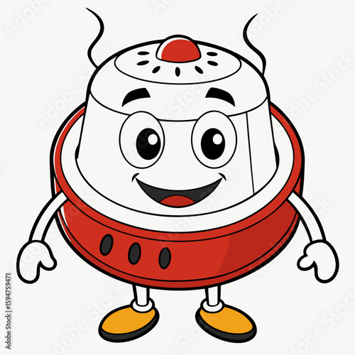 Cartoon smoke detector character with a cheerful expression  