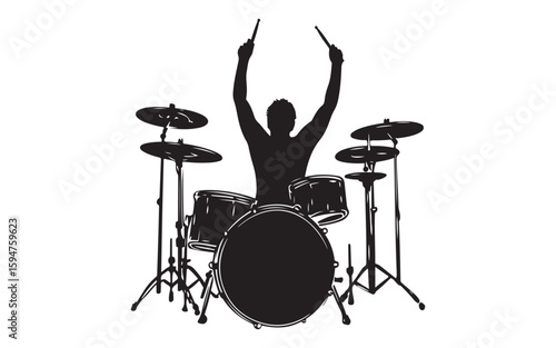 Drummer Silhouette Vector  Rock Band Drum Kit Illustration Art