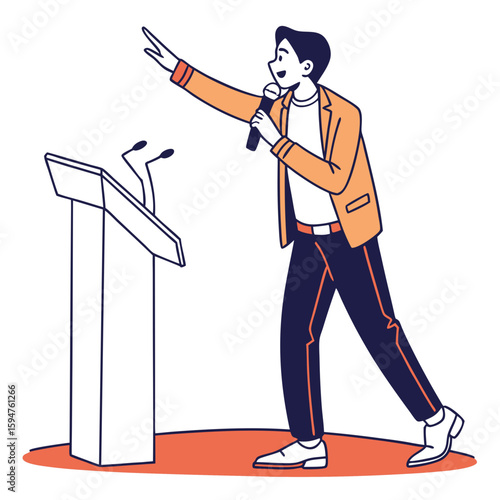 Man Giving a Speech at Podium Illustration