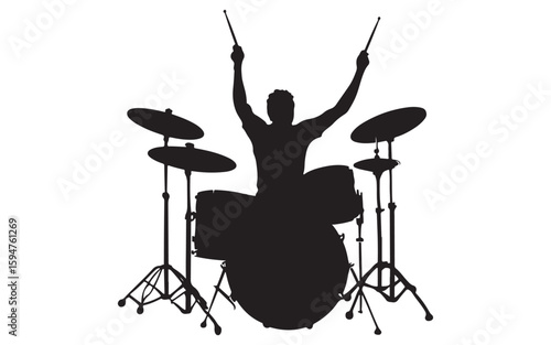 Drummer Silhouette Vector  Rock Band Drum Kit Illustration Art