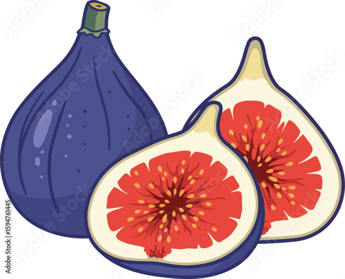 Fresh ripe figs whole and halved isolated