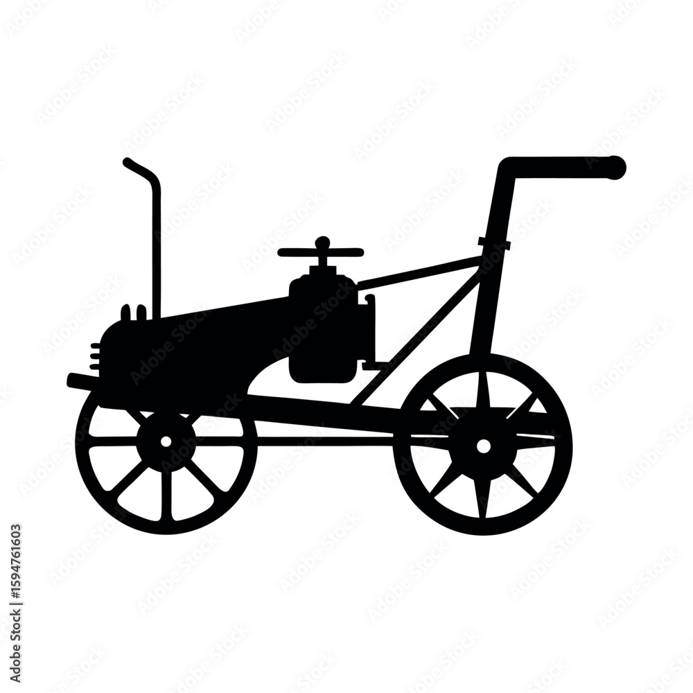 Fototapeta premium Motorized tiller machine designed for soil preparation silhouette vector illustration