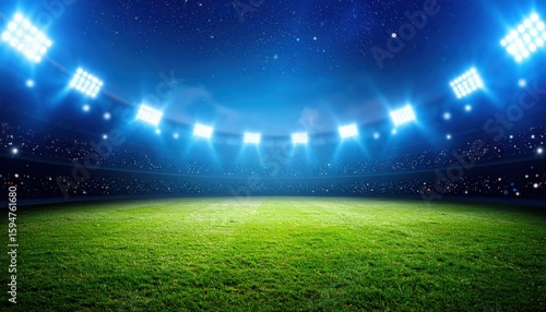 Glowing Football Stadium at Night with Stars and Spotlights Ideal for Sports Design and Advertising