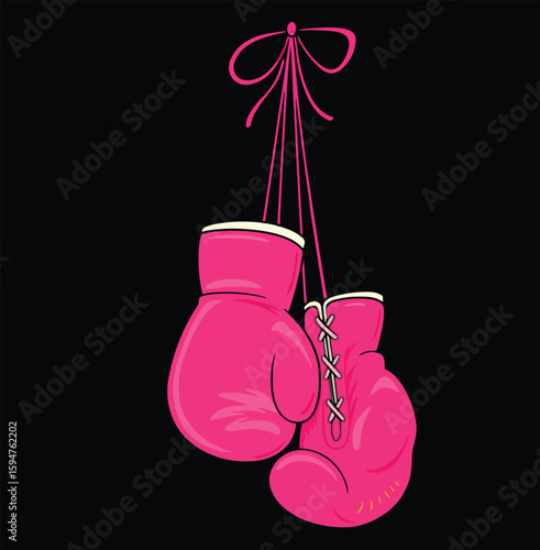 Pink Boxing Gloves Hanging – Breast Cancer Awareness Illustration

