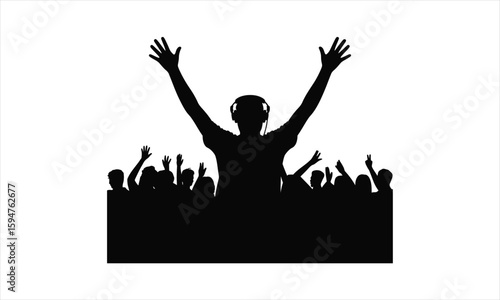 Dj playing music with headphones silhouette