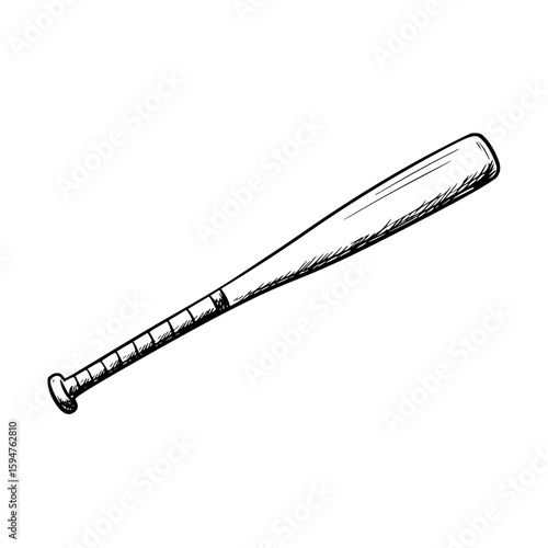 Hand-drawn baseball bat, isolated vector image on transparent background, pencil drawing