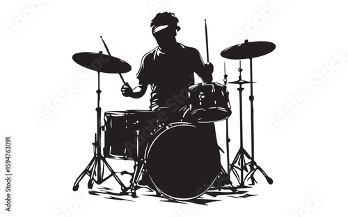 Drummer Silhouette Vector Rock Band Drum Kit Illustration Art