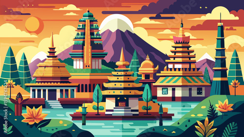 Yogyakarta, Java, Indonesia – A center of Javanese culture, its traditional crafts and Borobudur views provide rich textures for detailed vector exploration of heritage.