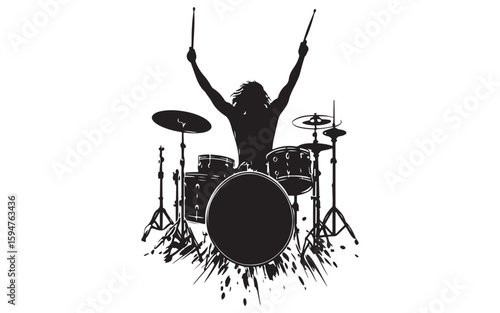 Drummer Silhouette Vector Rock Band Drum Kit Illustration Art