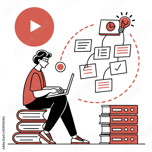 Person Working on Laptop, Online Learning Concept