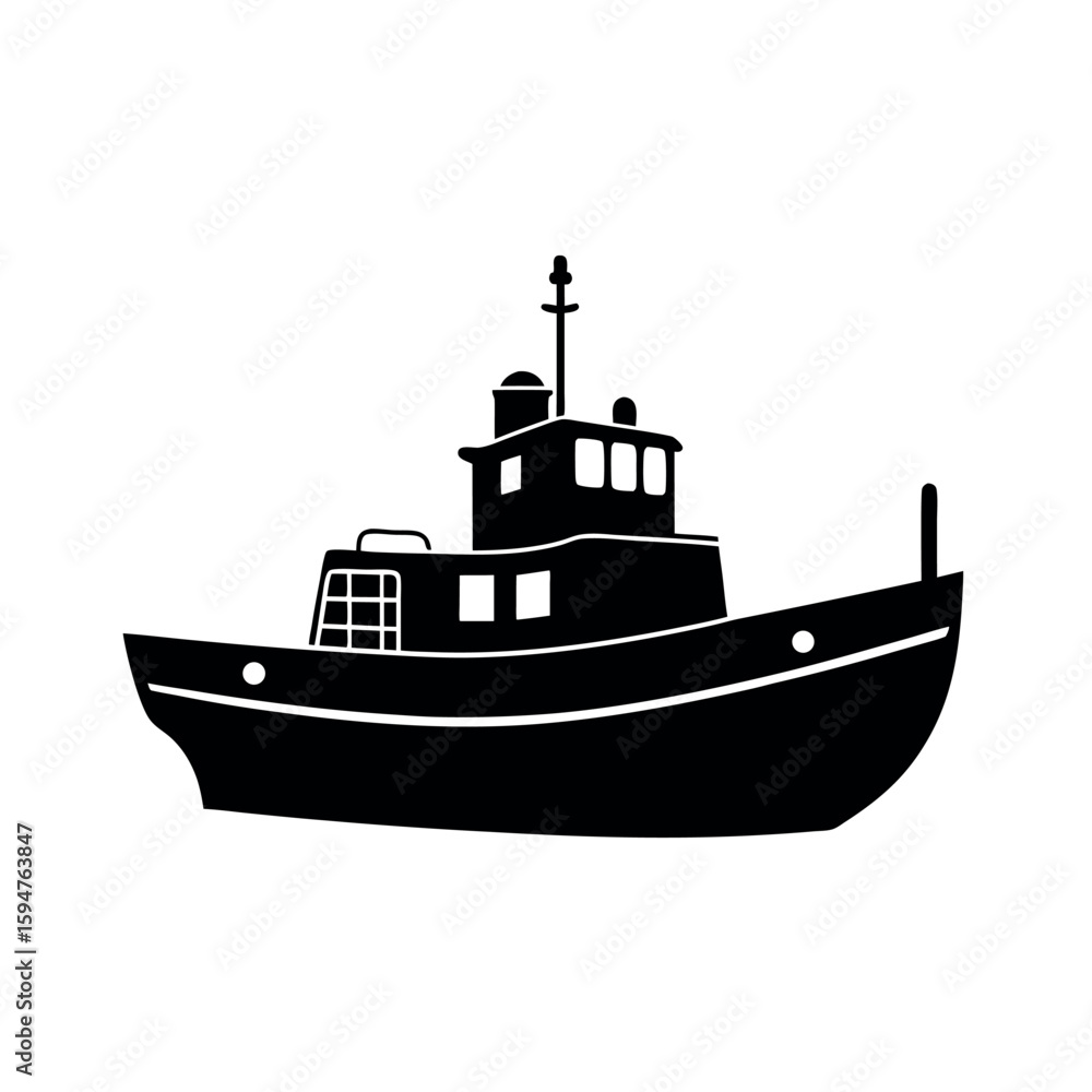 Obraz premium Tugboat silhouette used for marine assistance Silhouette Vector illustration