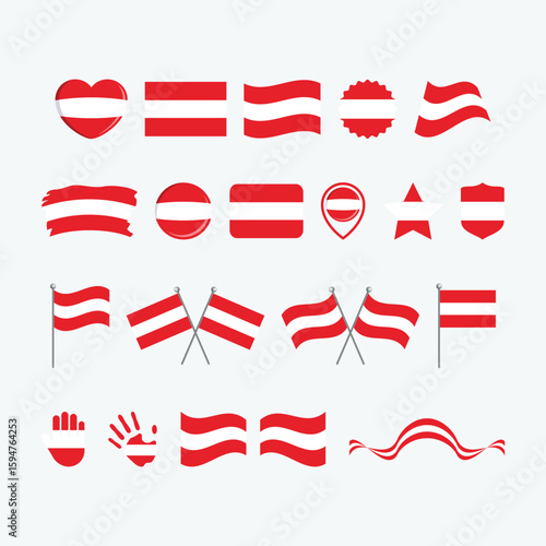 Austria flag icon set vector isolated on a gray background. Austrian flag graphic design element. Flag of Austria icons in flat style. Austria symbols collection